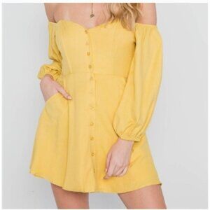 NWT Lumiere Lemon Butter Yellow Off Shoulder Sweetheart Mini Dress Women Size L